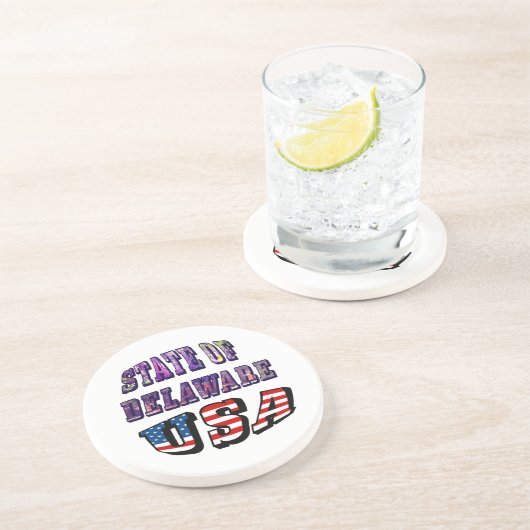 Sate van Delaware Afbeelding en Vlagtekst VS Zandsteen Onderzetter (Zijkant)