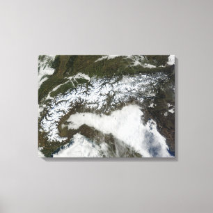 Satelliet-afbeelding van de bergketen van de Alpen Canvas Afdruk