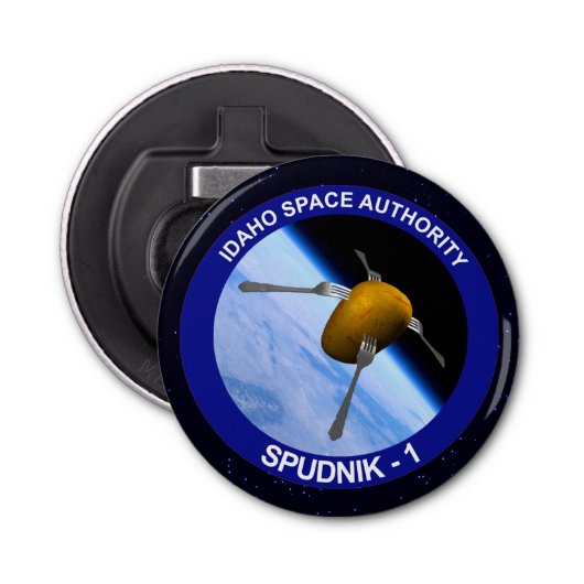 Satelliet Missiepatch Idaho Spudnik Button Flesopener (Voorkant)