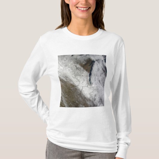 Satellietuitzicht van sneeuw en koud t-shirt (Voorkant)