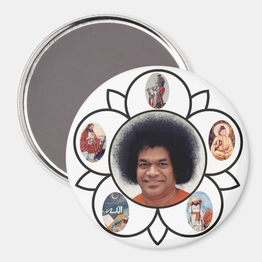 Sathya Sai Baba et Sarva Dharma sur Magnet (Recto/Verso)