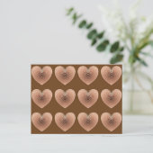 Satijneharten in chocolade bruin briefkaart (Staand voorkant)