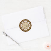 Satin Aarde Kant Monogram Save the Date Ronde Sticker (Envelop)