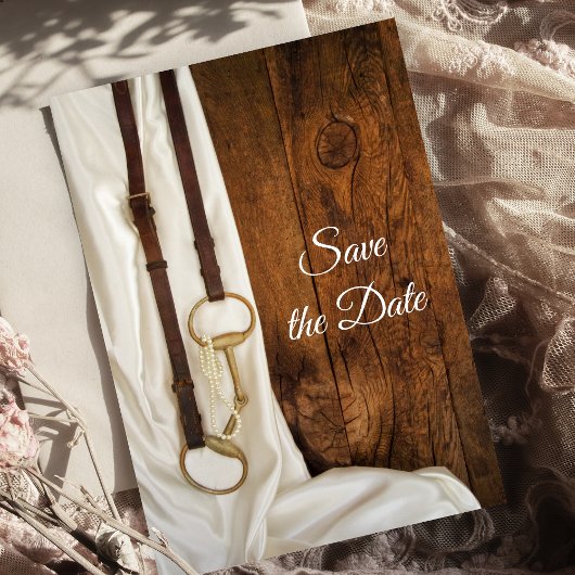 Satin and Horse Bit Western Wedding Save the Date Kaart
