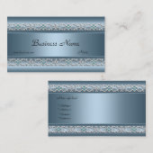Satin Bleu Argent Trim Élégant Carte de visite (Devant / Derrière)