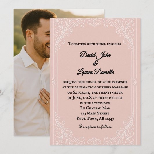 Satin Blush Photo Wedding Invitation Kaart (Voorkant / Achterkant)