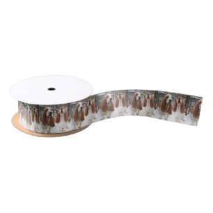 Satin Chiens de basset d'hiver de Milou dans le ruban en