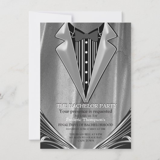 Satin d'argent et Fleur d'argent Invitation Bachel (Devant)