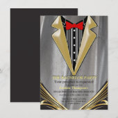 Satin d'argent et fleur d'or Invitation Bachelor (Devant / Derrière)