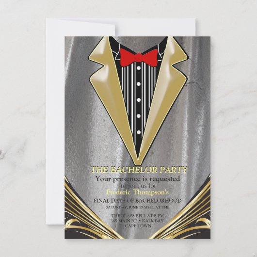 Satin d'argent et fleur d'or Invitation Bachelor (Devant)