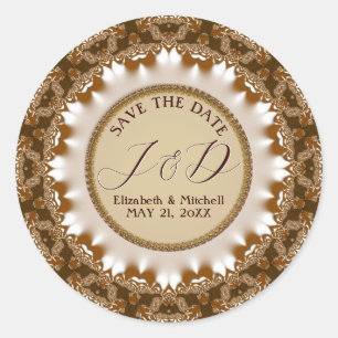 Satin Earth Kant Monogram Save the Date Ronde Sticker