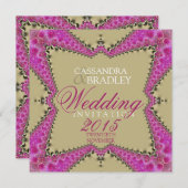 Satin Gold & Pink Lace Mariage Invitations (Devant / Derrière)