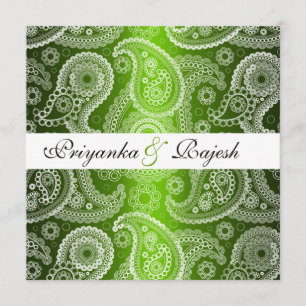 Satin Green White Lace Paisley Wedding Invitation Kaart