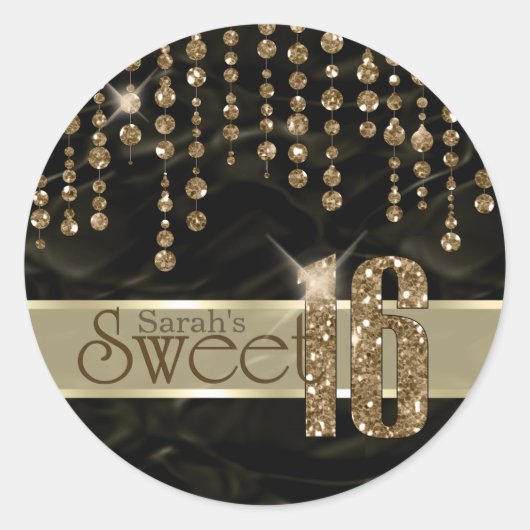 Satin Jewel Sweet Sixteen Black Gold ID260 Ronde Sticker (Voorkant)