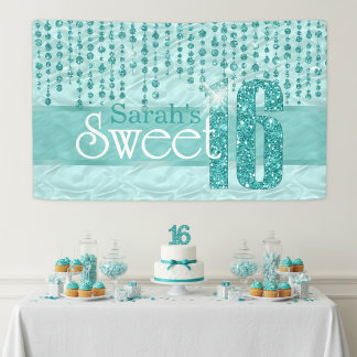 Satin Jewel Sweet Sixteen Blauwgroen ID260 Spandoek