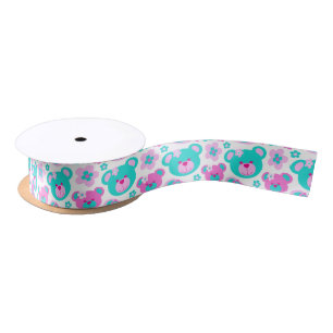 Satin Ours en peluche et ruban blanc d'aqua rose fleur