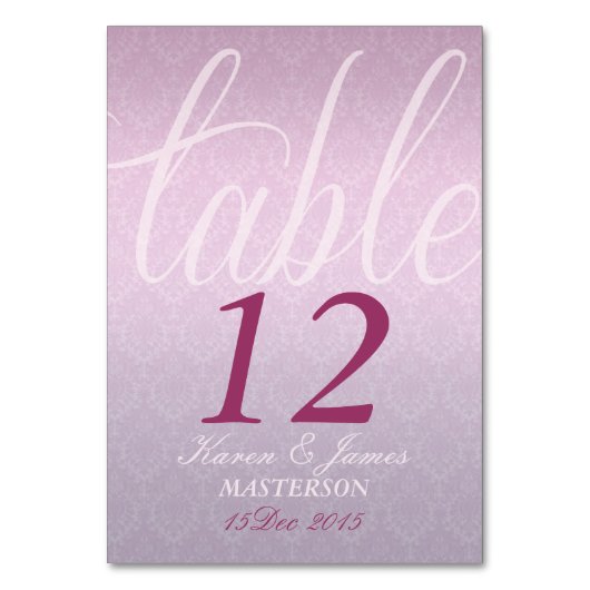 Satin Pink Damask Wedding Stylish Table Kaart (Voorkant)