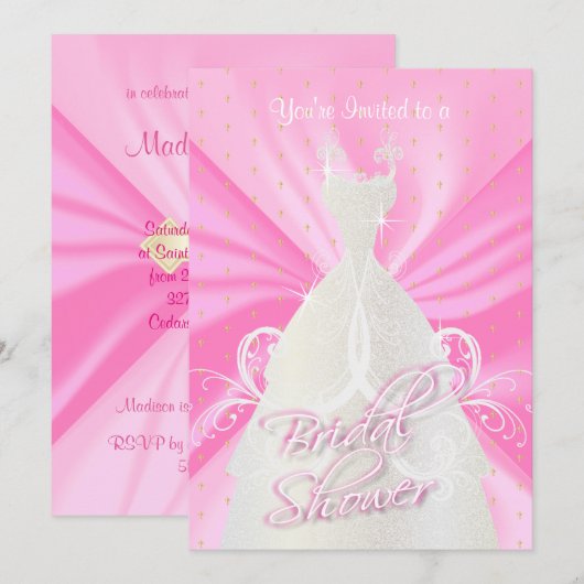 Satin Pink Religious Bridal Shower Invitations Kaart (Voorkant / Achterkant)
