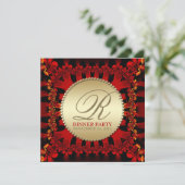 Satin Red Frills Gold Dinner Party Invitations (Debout devant)