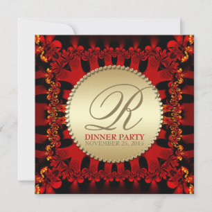 Satin Red Frills Gold Dinner Party Uitnodigingen