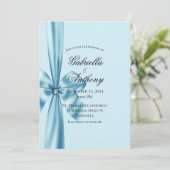 Satin Ribbon Blue Wedding Invitation Kaart (Staand voorkant)