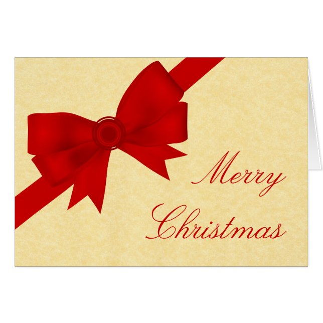 Satin Ribbon & Bow Kerstmis Kaart, rood (Voorkant Horizontaal)