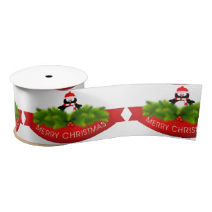 Satin Ribbon/Merry Kerstmis Penguin Lint