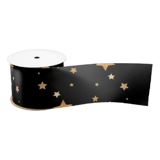 Satin ribbon met gouden sterren lint