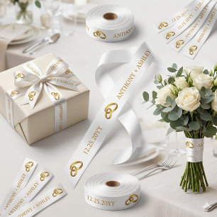 Satin Ruban de Mariage Personnalisé en Or Blanc Élégant