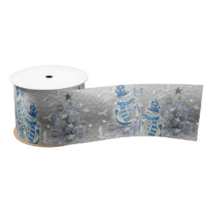 Satin Ruban de Noël, joyeux bonhomme de neige en argent
