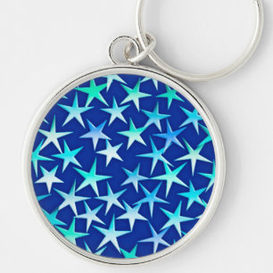 Satin sterren, bleek blauw op kobalt sleutelhanger