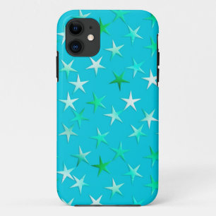 Satin sterren, bleek groen en blauw op turquoise iPhone 11 hoesje