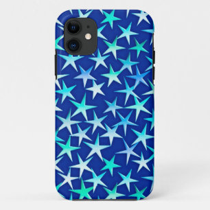 Satin sterren, lichtblauw op kobalt iPhone 11 hoesje