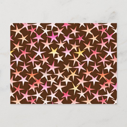 Satin sterren, roze op chocolade briefkaart (Voorkant)