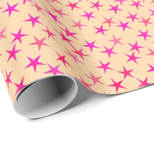 Satin sterren, roze roze op perziken cadeaupapier