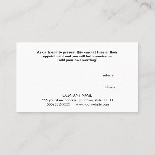 Satin Stripe Beauty Salon and Spa Reference Card Aanbevelingskaartje (Achterkant)