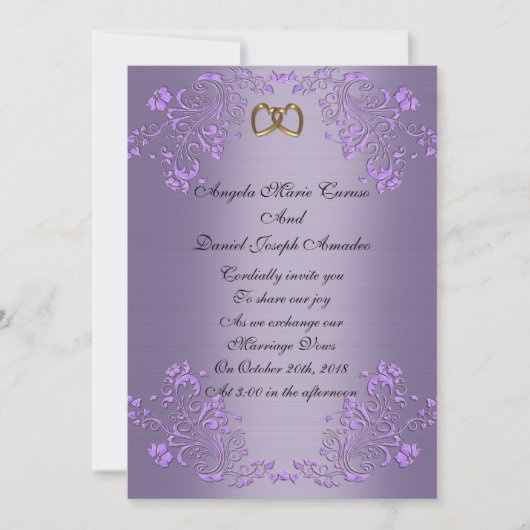 Satin violet faire-part de mariage (Devant)