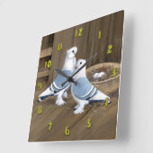 Satinette Frill Pigeons Clock Vierkante Klok (Hoek)