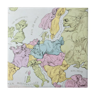 Satirische kaart van Europa 1871 Tegeltje