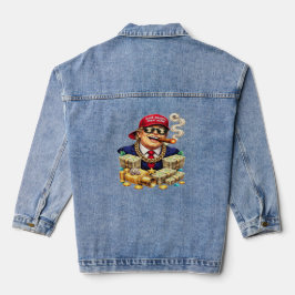 Satirische MAGA Miljardair Cartoon — Retro Pop Art Denim Jacket