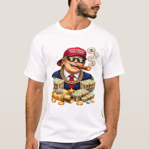 Satirische MAGA Miljardair Cartoon — Retro Pop Art T-shirt