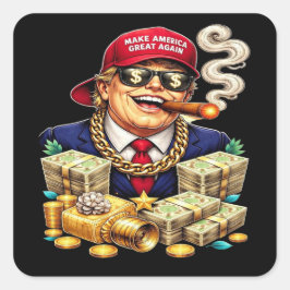 Satirische MAGA Miljardair Cartoon — Retro Pop Art Vierkante Sticker