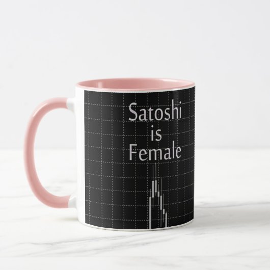 Satoshi is een Vrouw White Black Stock Diagram Mok (Links)