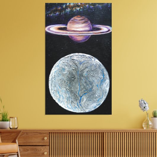 Saturn en Enceladus Canvas Afdruk (Insitu (Woonkamer))