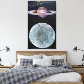 Saturn en Enceladus Canvas Afdruk (Insitu (Slaapkamer))
