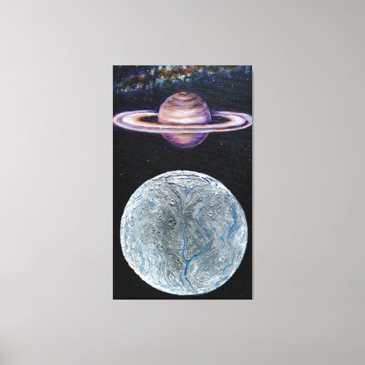 Saturn en Enceladus Canvas Afdruk (Voorkant)