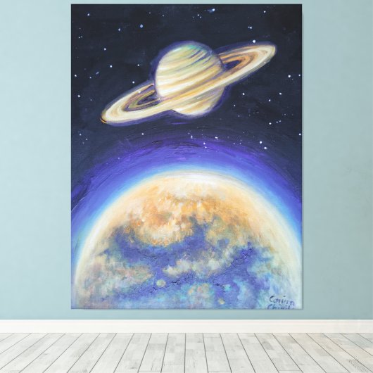 Saturn en Titan Canvas Afdruk (Insitu (Houten vloer))