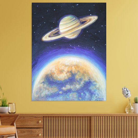 Saturn en Titan Canvas Afdruk (Insitu (Woonkamer))
