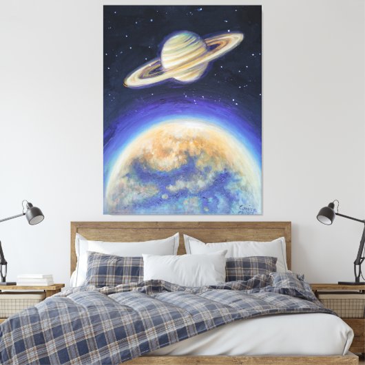 Saturn en Titan Canvas Afdruk (Insitu (Slaapkamer))