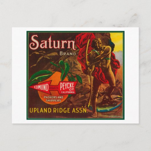Saturn Oranje LabelUpland, CA Briefkaart (Voorkant)